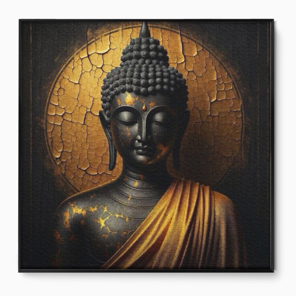 Tablou canvas cu tablou canvas cu portret buddha, in rama de aluminiu negru